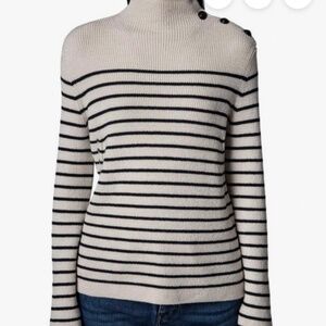 Zadig & Voltaire Sailor We Stripes Ribbed Funnel Neck Sweater In Ecru